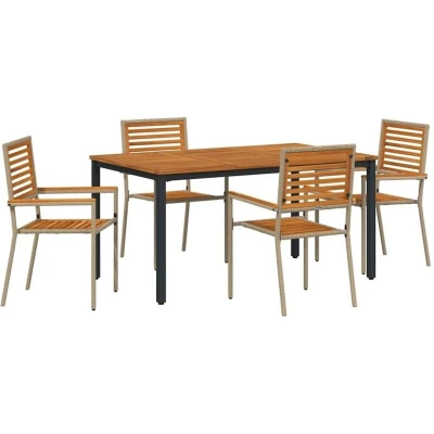Image of vidaXL 5 Piece Garden Dining Set Beige Poly Rattan Acacia
