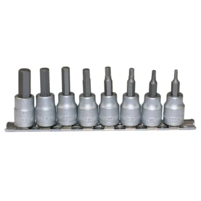 Image of Teng M3811 40758 3/8 inch Socket Clip Rail AF Hex Set Drive (8 Pieces)