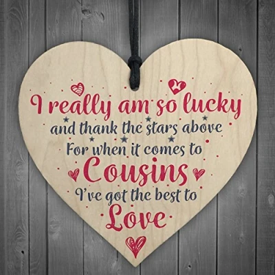 Image of RED OCEAN Got The Best Cousins Wooden Heart Family Plaque Thank You Gift Birthday Present