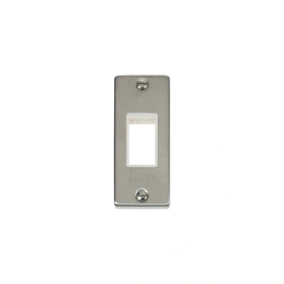 Image of Click Deco 1G MiniGrid Single Aperture Unfurnished Architrave Plate Stainless Steel White Inserts