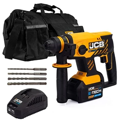 Image of JCB 18v Brushless SDS Rotary Hammer Drill, 5.0Ah Battery, Fast Charger, Multi positional Side Handle, 4 Functions, Stop Mode, 1400rpm, 20&quot;&quot; Kit Bag &amp; 3 Year Warranty