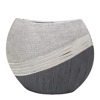 Image of Dekohelden24 Elegant Modern Decorative Designer Ceramic Vase in Silver Grey, 25 cm