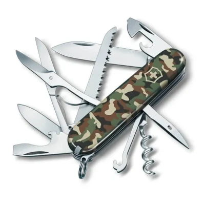 Image of Victorinox Huntsman Swiss Army Knife, Medium, Multi Tool, Camping 15 Functions, Large Blade, Bottle Opener, Camouflage