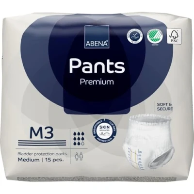 Image of Abena Pants Premium Pull Up Incontinence Pants, Eco Labelled for Men &amp; Women, Discreet, Protective, Breathable, Comfortable, Medium 3, 80 110cm Waist, 2400ml Absorbency, 15PK