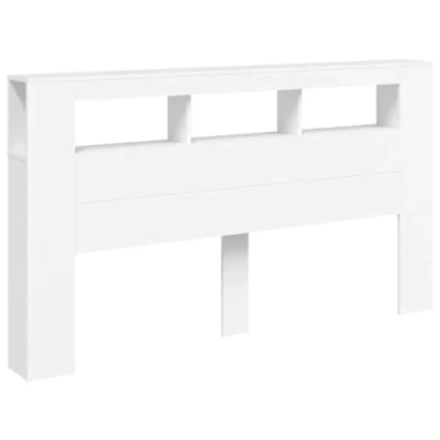 Image of vidaXL Engineered Wood White LED Headboard Bed with RGB Lights and USB Connector room Furniture