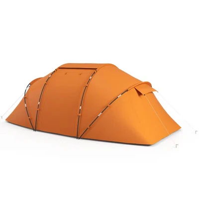 Image of Outsunny 4 6 Man Camping Tent w/Two Bedroom, Hiking Sun Shelter, UV Protection Tunnel Tent, Orange