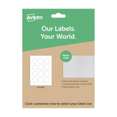 Image of Avery Round Waterproof/Heavy Duty Labels, A4 Sheet of Custom Stickers, Personalised Sticky Labels for Printing, Heavy White Product Candle