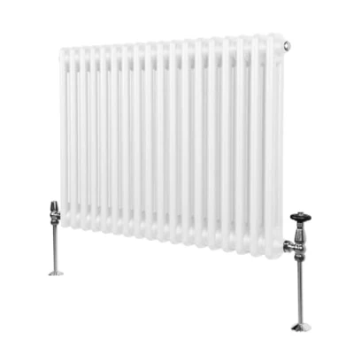 Image of Traditional 2 Column Radiator 600mm x 832mm Modern Central Heating Heater Gloss White Carbon Steel Horizontal Wall Mounted Kitchen Living Room Bathroom Free Cleaning Brush Fixing Kit &amp; Brackets