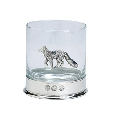 Image of Lead Free pewterware Mounted 12oz Whisky Glass with a Running Fox Emblem in Presentation Box of 1 or 2 Glasses (1)