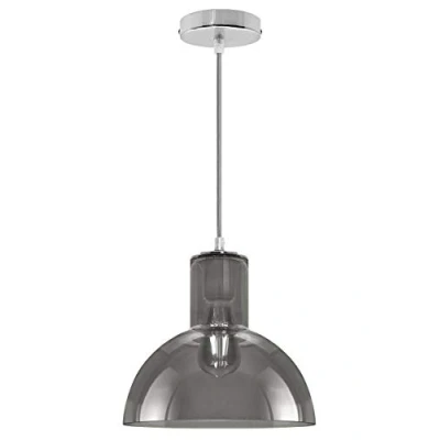 Image of Long Life Lamp Company Modern Glass Pendant Smoke Grey Ceiling Light Shade Chrome Holder M0 222F
