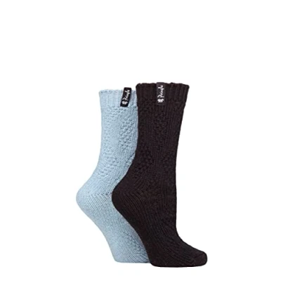 Image of Women&#039;s 2 Pair Pringle Classic Fashion Boot Socks Diamond Light Blue / Black UK 4 8