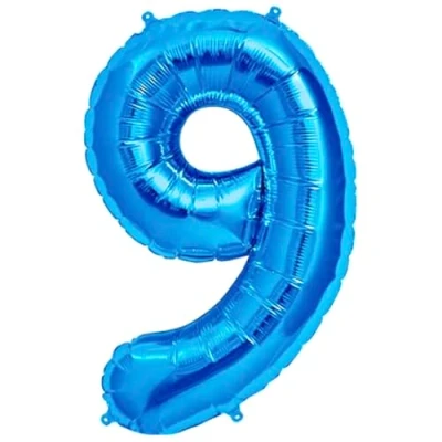 Image of Blue Number 9 Foil Balloon, 101cm (2 pack)