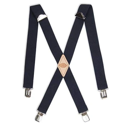Image of Dickies Men&#039;s 1 1/2 inch Solid Straight Clip Adjustable X Back Suspender, Navy, One size