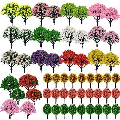 Image of NA Woohome 60 PCS Miniature Trees Mixed Model Trees, Colors Accessories Train Scenery Architecture Fake for Building Model, with No Bases DIY Crafts