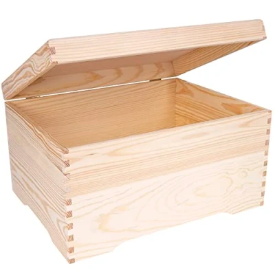 Image of Creative Deco XXL Extra Large Wooden Storage Box 40x30.5x24 cm Plain, Unfinished &amp; Unpainted with Hinged Lid Keepsake Trinket Chest Wood Memory Treasure Craft Gift