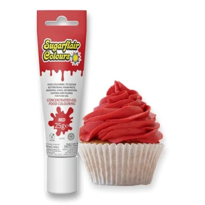 Image of Sugarflair Essentials Food Colouring Gel Red Concentrated for Sugar Paste, Royal Icing, Buttercream, Cake Decorations, Cakes and More! Vibrant Colour Dye 25g