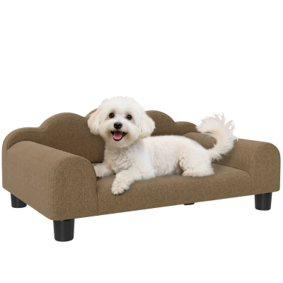 Image of PawHut Dog Sofa Bed, Elevated Cat with Backrest and Armrest, Breathable Pet Lounge for Indoor Small Dogs, Brown