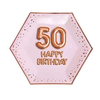 Image of Neviti 773222 Glitz &amp; Glamour Plate Large Pink Rose Gold Age 50 Paper