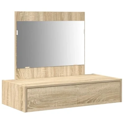 Image of vidaXL sonoma oak engineered wood mirror vanity unit rectangular compact matte finish storage for bedroom