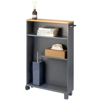 Image of eluno Bathroom Trolley, Kitchen Niche Organiser with 3 Levels, Wood (grey)