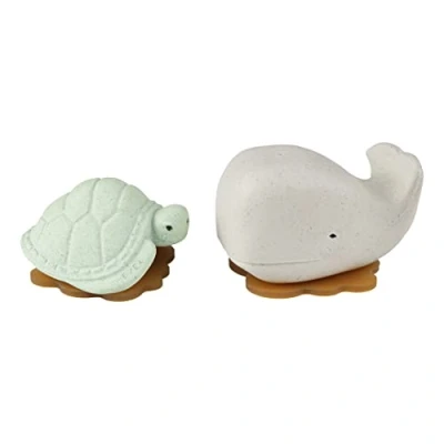 Image of HEVEA Squeeze&#039;n&#039;Splash Whale &amp; Turtle Bath Toys Gift Set Toy for Babies and Toddlers 100% Natural Rubber, Plant Based, Plastic Free, BPA Free (Frosty White Sage)