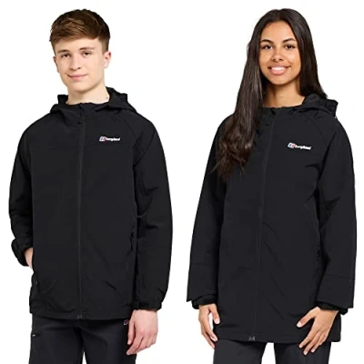 Image of Berghaus Kids&#039; Bowood Waterproof Jacket with Adjustable Hood &amp; Cuffs 2 Zipped Pockets, Windproof Breathable Raincoat for Boys Girls (UK, Age, 5 Years, 6 Regular, Black)