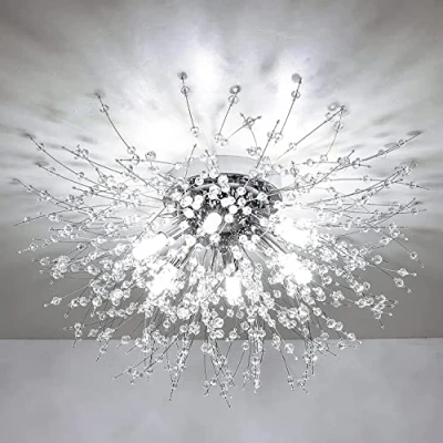 Image of Rayofly Modern Crystal Ceiling Lights for Living Room, Chrome Fireworks K9 Crystals Chandeliers Fittings, 6 G9 LED, Chandelier Pendant Bedroom, Dining Hallway