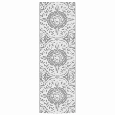Image of vidaXL Outdoor/Indoor Rug 80x250 cm Light Grey Polypropylene Carpet for Patio, Balcony, Terrace, Poolside with Double Layer Jacquard Pattern