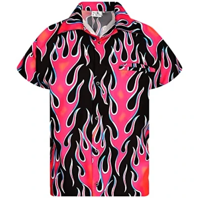 Image of King Kameha Funky Hawaiian Shirt, Men, Shortsleeve, Flames Wild, Pink, XL