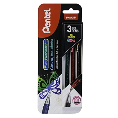 Image of Pentel XK110/3 DPAX Hybrid Dual Metallic Gel Pen Green/Pink/Black (Pack of 3)