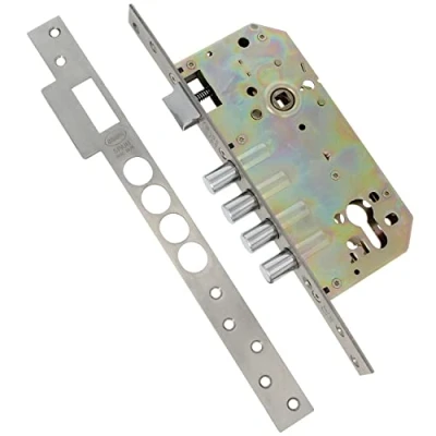 Image of Amig Mortice Lock with Slider for Wooden Doors 50/85 mm Without Cylinder and Safety Bolt Reversible Latch Stainless Steel Matt