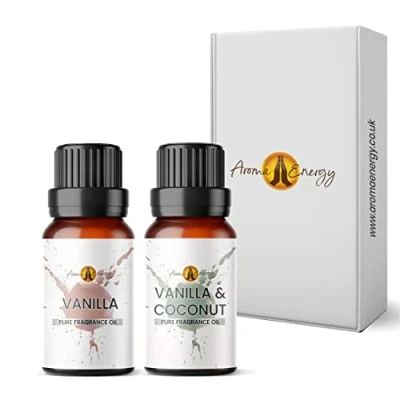 Image of Vanilla &amp; Coconut Fragrance Oil Set 2 x 10ml Diffuser for Home, Candle Making, soap, Wax Melts, Massage, Perfume, Aromatherapy Gift Box Vegan Made in UK