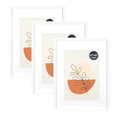 Image of KAIWIN Picture frame White 12x16 / 30x40cm set of 3 with passe partout 21x30 cm (A4), photo acrylic glass for hanging, photos, posters, puzzles poster