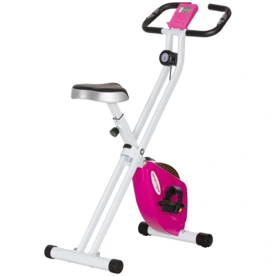 Image of SPORTNOW Folding Exercise Bike, Quiet Stationary Bike with 8 Level Magnetic Resistance, Heart Rate Sensor, Adjustable Seat and Wheels for Home Gym Workout, Pink White