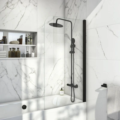 Image of A6 Black Radius Edge Bath Screen 1400mm h x 800mm w 6mm Glass Orbit