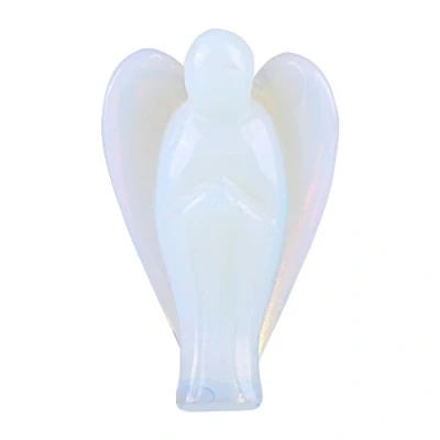 Image of Natural Energy Charged Guardian Angel Shape Crystal Healing Stone Exquisite Carved Figurine Gift(Opal)