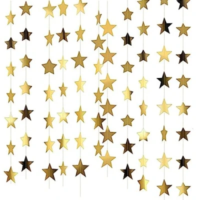 Image of 52 Feet Reflective Star Paper Garland,Sparkling Bunting Banner Hanging Decoration Twinkle Little Party Garlands Glitter Garland Streamer Kit For Birthday Wedding Backdrop (Gold)