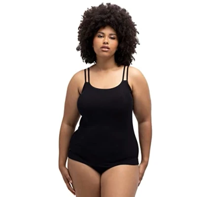 Image of Ulla Popken Women&#039;s Spaghetti Hemd, Rundstrick Undershirts, Schwarz, 28 30