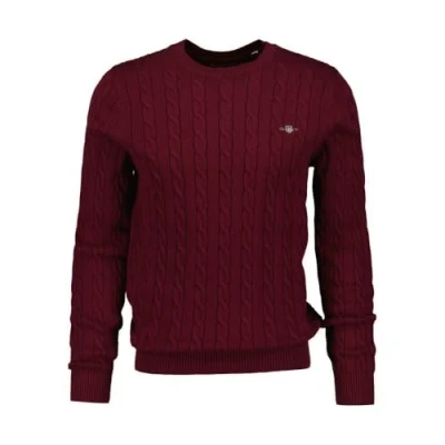Image of GANT Men&#039;s Cotton Cable C Neck Pullover Sweater, Ruby red, XL
