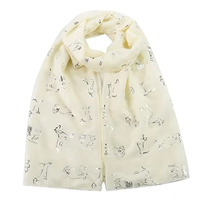 Image of London Scarfs Ladies Women s Dachshund Sausage Dog Scarves of Cute Animal Print Oversize Long Scarf Wrap Shawl (Glitter Cream)