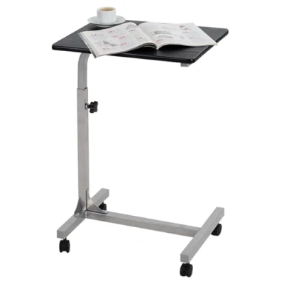 Image of MEUBLE COSY Bed Table for Laptop Adjustable Height 4 Wheels Lockable Support Wood Desk PC Metal Black 2, 48 x 37 79 cm