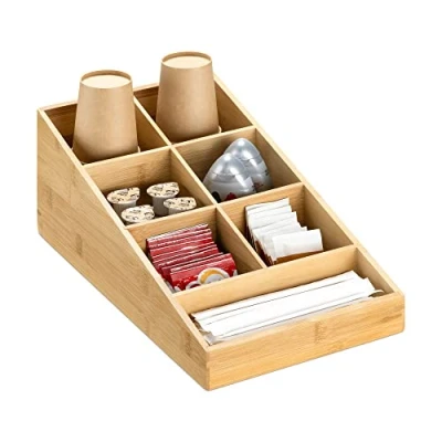 Image of Navaris Coffee Station Organiser 7 Compartments for Sugar, Creamer, Tea Supplies Bar Office and Kitchen Countertop Organisation