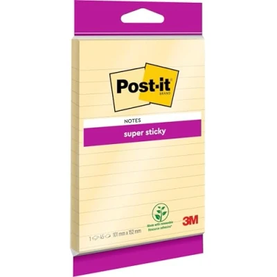 Image of Post it Super Sticky Large Notes, Double the Sticking Power, Lined, 1 Pad, 45 Sheets, 102 mm x 152 mm, Canary Yellow Self Notes for Walls, Monitors and Fridge