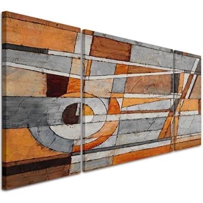 Image of Wallfillers Burnt Orange Grey Abstract Painting Canvas Wall Art Print 3AC405 XXL 191x65cm