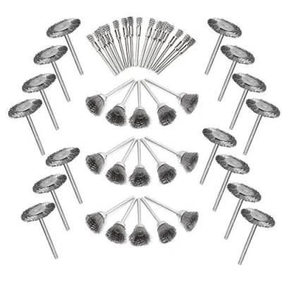 Image of Mesee 45Pcs Polishing Wire Brush Set with 3mm Shank, Steel Wheel Brushes Cup Pen Cleaning Buffing Accessories Kit Fit Rotary Drills Tool Silver
