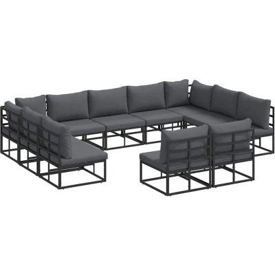 Image of vidaXL Garden Sofa Set with Cushion Pillow 11 pcs Black Aluminium