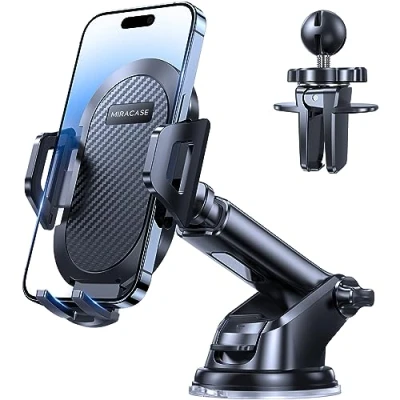 Image of Miracase Car Phone Holder Mount[2023Military Grade Reliable Suction ] 360 Rotation Stand Accessories Automobile Cradle for Dashboard/Windscreen/Air Vent,Compatible with All Mobile Phones