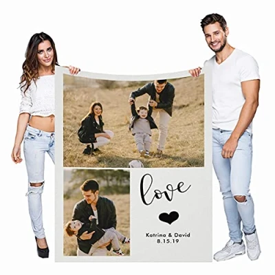 Image of Haisimiery Personalised Photo Fleece Blanket Customized Throw with Picture Birthday Wedding Gift for Adult Baby Pet (2 photos, 50x60 (120x150cm))