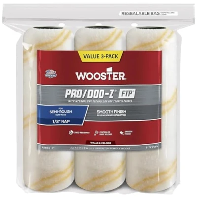 Image of Wooster Brush RR669 9 Pro Doo Z FTP Roller Cover 1/2 Inch Nap, (3 Pack)