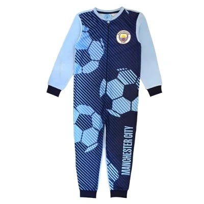 Image of Manchester City F.C. Boys Onesie, Sleepsuit, All in One Pyjamas, Age 7 8 Years Blue